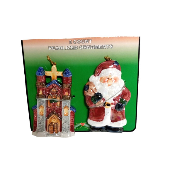 🎄 Vintage Ornament Trio | Santa Church Bear 🧸3–4" Tall Holiday Splendor ✨ - Picture 3 of 14